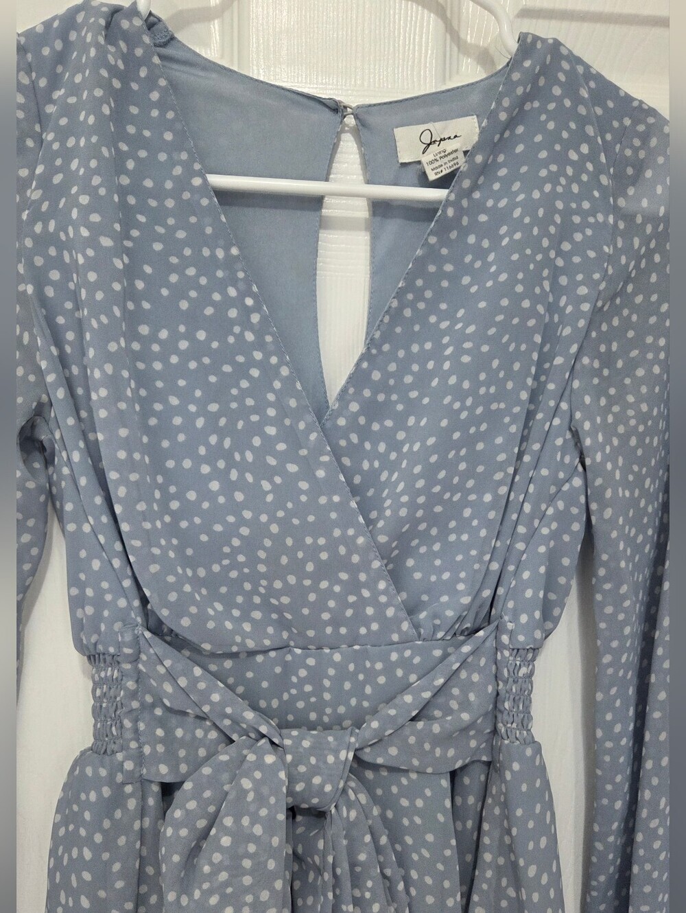 Japna Ruffle Chiffon Polka Dot Blue Romper Long Sleeves V-neck Women’s Size XS - Picture 2 of 9